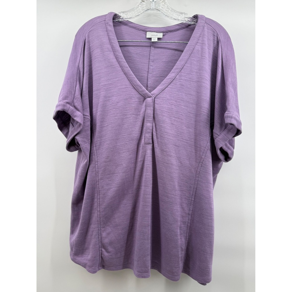 Pure Jill J. Jill Purple Slub Knit V-Neck Tunic Top Plus Size 2X Short Sleeve